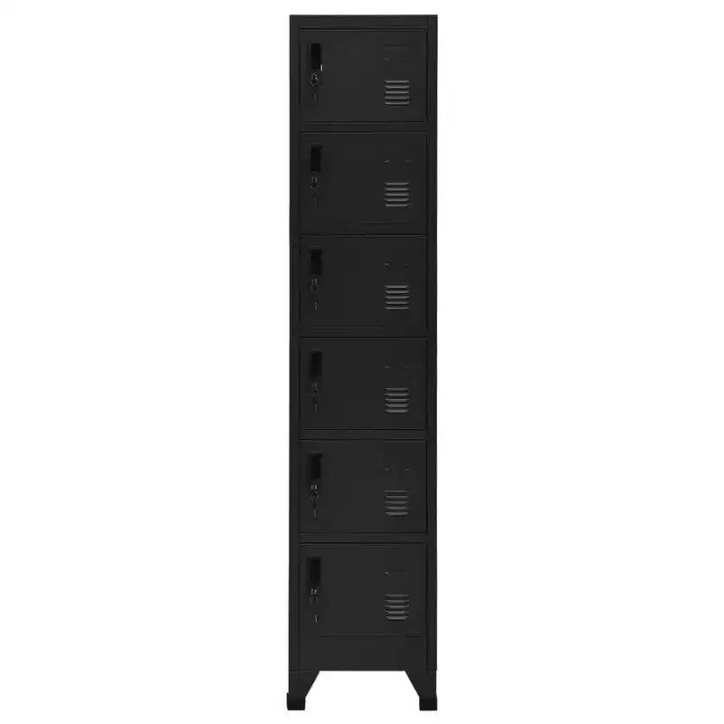 vidaXL Modern Steel Locker Cabinet with 6 Lockable Doors and Air Vents - Black - 15 x 15.7 x 70.9