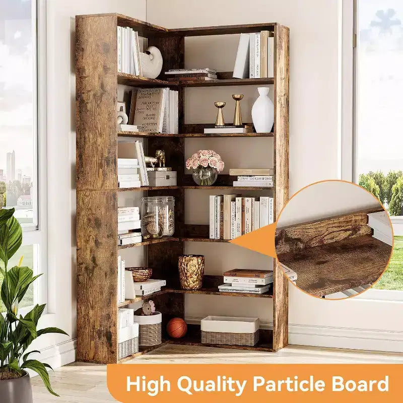 Étagère d'angle en forme de L à 6 niveaux Acekool avec déflecteurs, bibliothèque industrielle haute, grand meuble de rangement pour salon, bureau