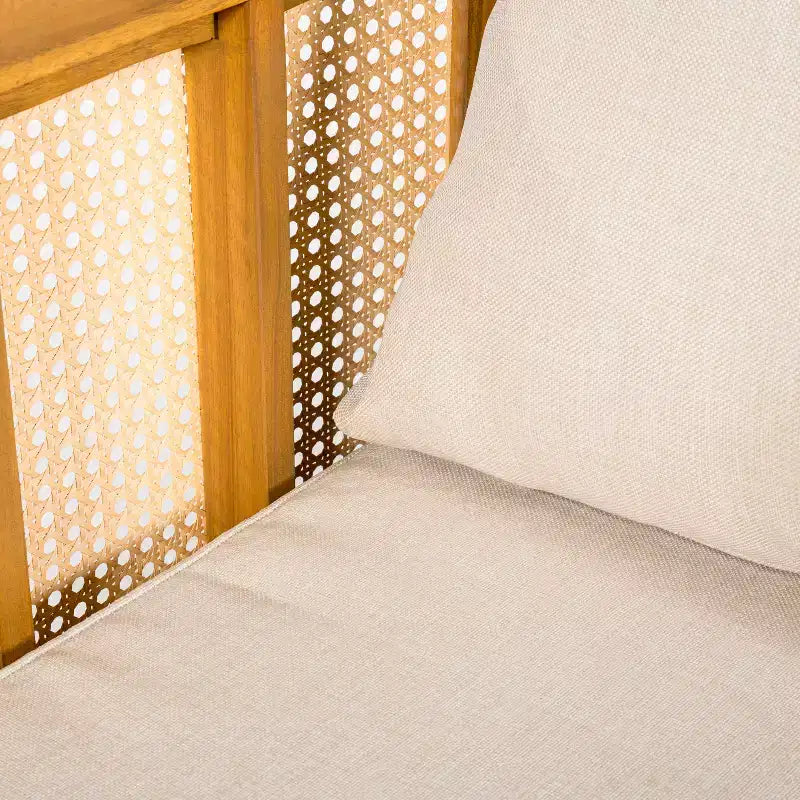 Canapé d'angle en rotin et bois d'acacia en V avec coussins 5 places d'extérieur style bohème Tighnari Christopher Knight Home