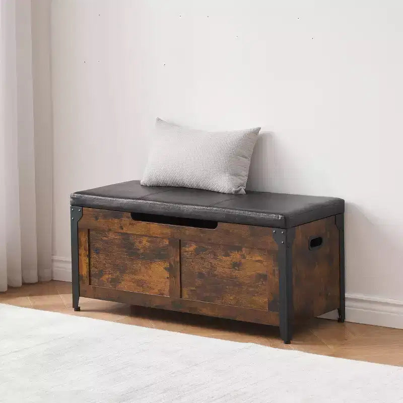 Coffre de rangement et de jouets de ferme - Coffre en bois rustique de 136 kg avec charnières de sécurité pour entrée, salon