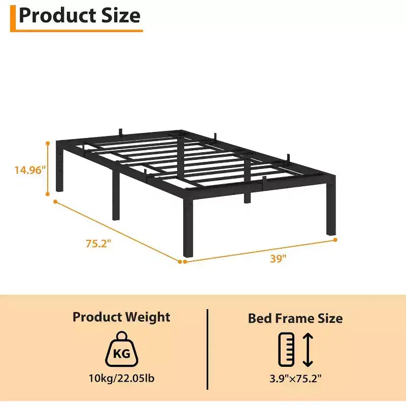 Cadre de lit en métal Acekool 14 - Taille lit simple, rangement intelligent