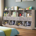 Acekool 7-Cubby Large Kids Toy Storage Organizer, 3-Tier Bookcase Cabinet with 3 Drawers and Tilted Bins for Playroom, Bedroom, Living Room, Gray