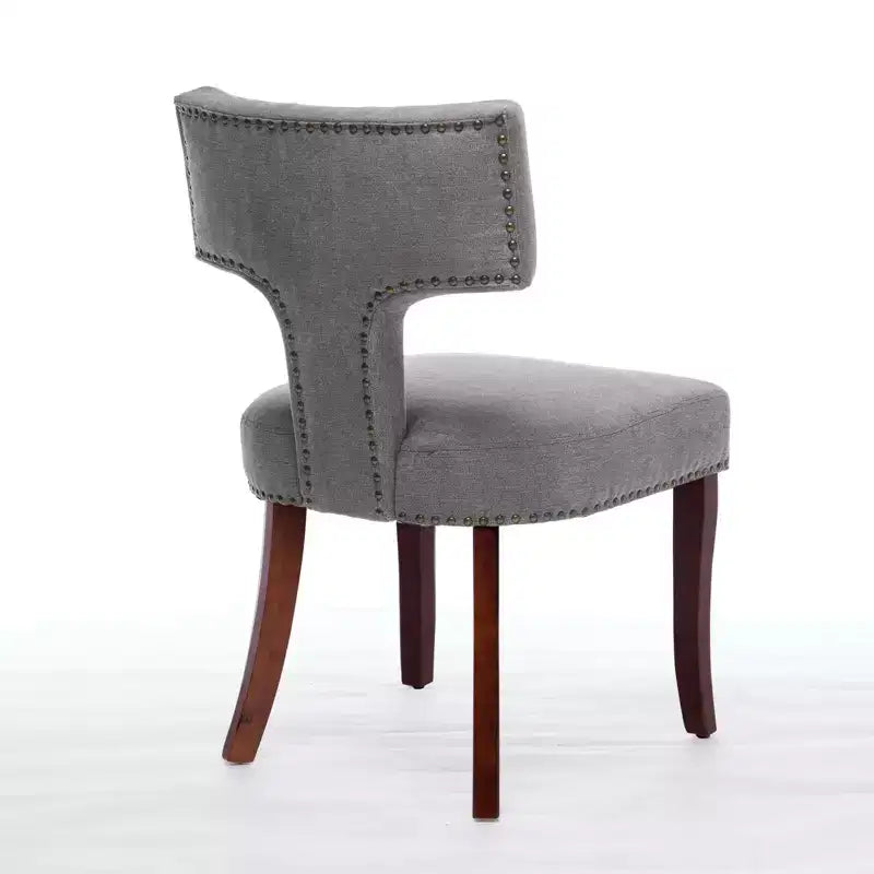 CLIHOME Lot de 2 chaises d'appoint rembourrées en tissu de lin style ferme, dossier incurvé, chaises de salle à manger avec cadre en bois massif