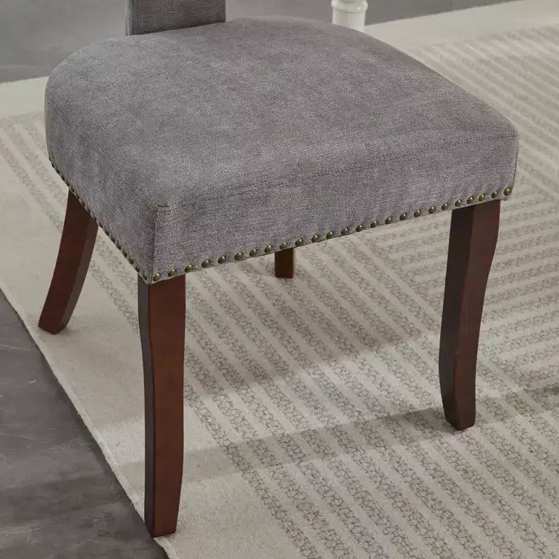 CLIHOME Lot de 2 chaises d'appoint rembourrées en tissu de lin style ferme, dossier incurvé, chaises de salle à manger avec cadre en bois massif
