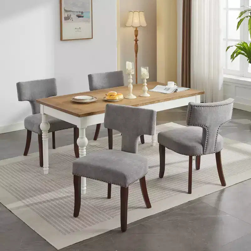 CLIHOME Lot de 2 chaises d'appoint rembourrées en tissu de lin style ferme, dossier incurvé, chaises de salle à manger avec cadre en bois massif
