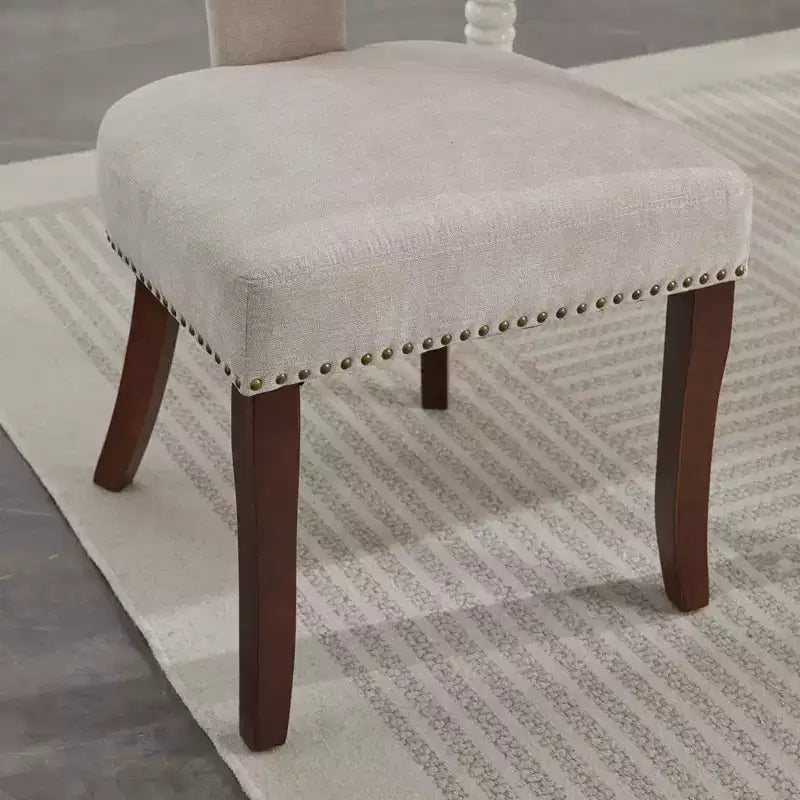 CLIHOME Lot de 2 chaises d'appoint rembourrées en tissu de lin style ferme, dossier incurvé, chaises de salle à manger avec cadre en bois massif