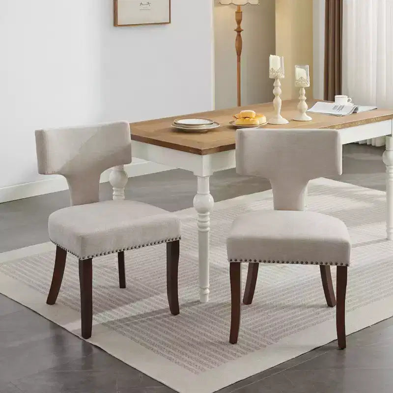 CLIHOME Set of 2 Farmhouse Linen Fabric Upholstered Accent Chair Curved Backrest, Kitchen Dining Chairs with Hardwood Frame