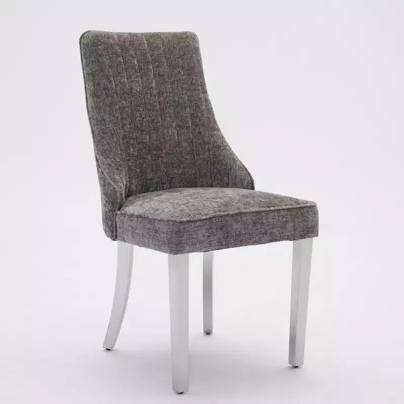 CLIHOME Lot de 2 chaises de salle à manger en chenille floquée, chaise d'appoint rembourrée avec pieds en acier inoxydable brossé argenté