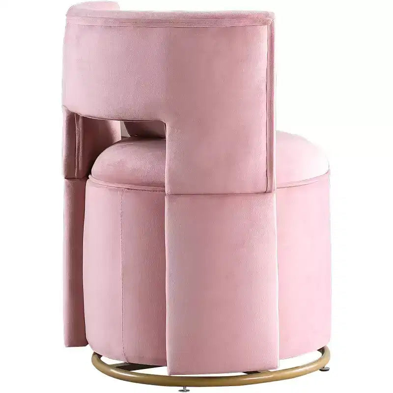 Fauteuil de salon pivotant Acekool 360° avec rangement - Velours rose et design rond