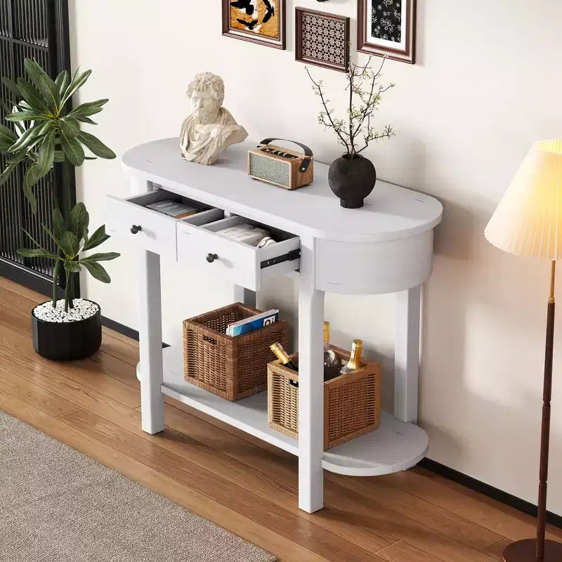 MAYEERTY Console Rétro avec Design Courbé et Finition Lisse pour Entrées, Salons, Couloirs Turquoise Blanc Ancien