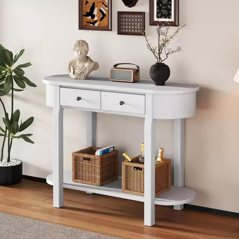 MAYEERTY Console Rétro avec Design Courbé et Finition Lisse pour Entrées, Salons, Couloirs Turquoise Blanc Ancien