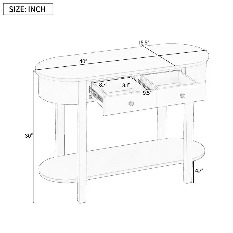 MAYEERTY Console Rétro avec Design Courbé et Finition Lisse pour Entrées, Salons, Couloirs Turquoise Blanc Ancien