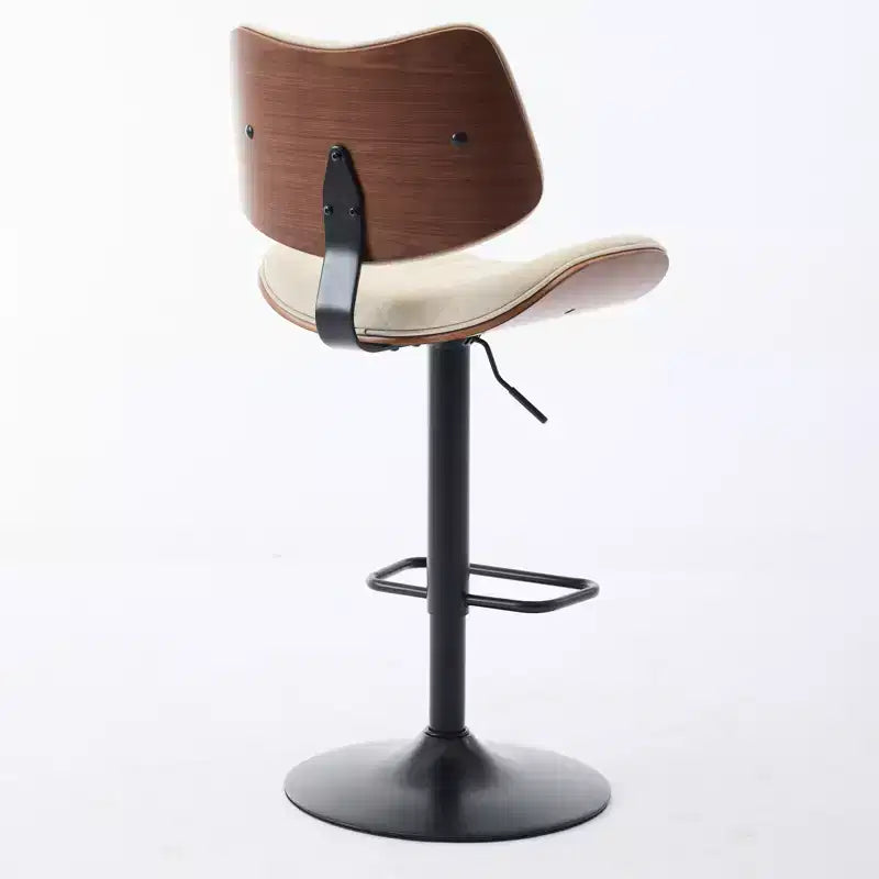 CLIHOME Lot de 2 tabourets de bar en noyer courbé, chaises de bar pivotantes modernes réglables en hauteur de comptoir, revêtues de cuir