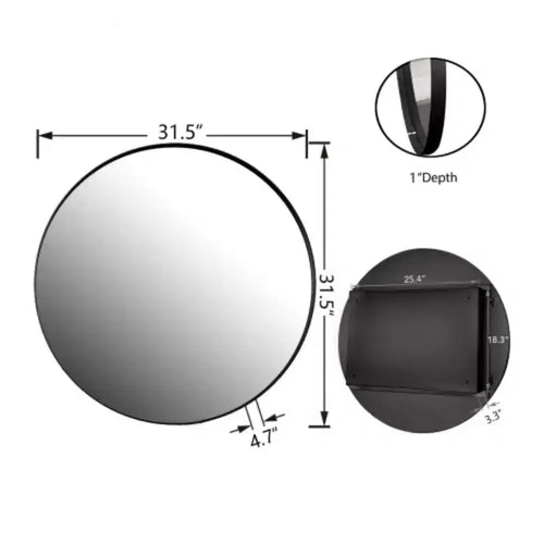 Armoire à pharmacie ronde encastrée en métal de 31,5 pouces avec miroir et étagères réglables, miroir mural noir avec rangement pour salle de bain