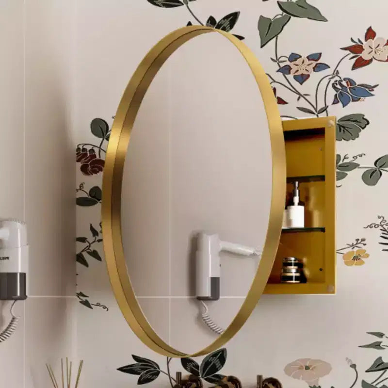Armoire à pharmacie ronde encastrée en métal de 31,5 pouces avec miroir et étagères réglables, miroir mural noir avec rangement pour salle de bain