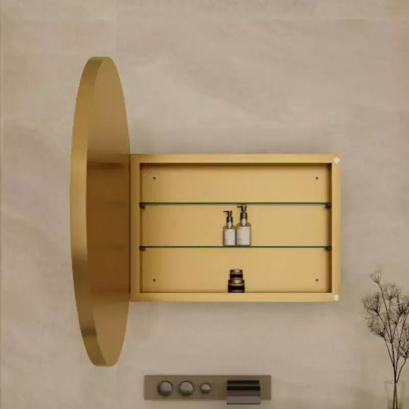 Armoire à pharmacie ronde encastrée en métal de 31,5 pouces avec miroir et étagères réglables, miroir mural noir avec rangement pour salle de bain