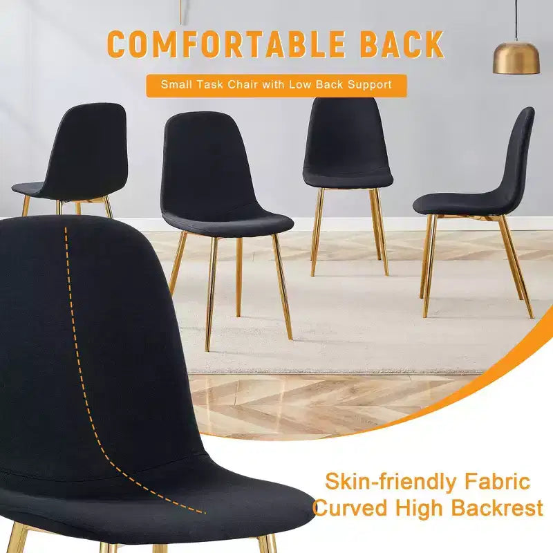 MAYEERTY Lot de 4 chaises de salle à manger de luxe simples, en lin et coton noir, avec pieds en métal doré, s'adaptant à des décors variés