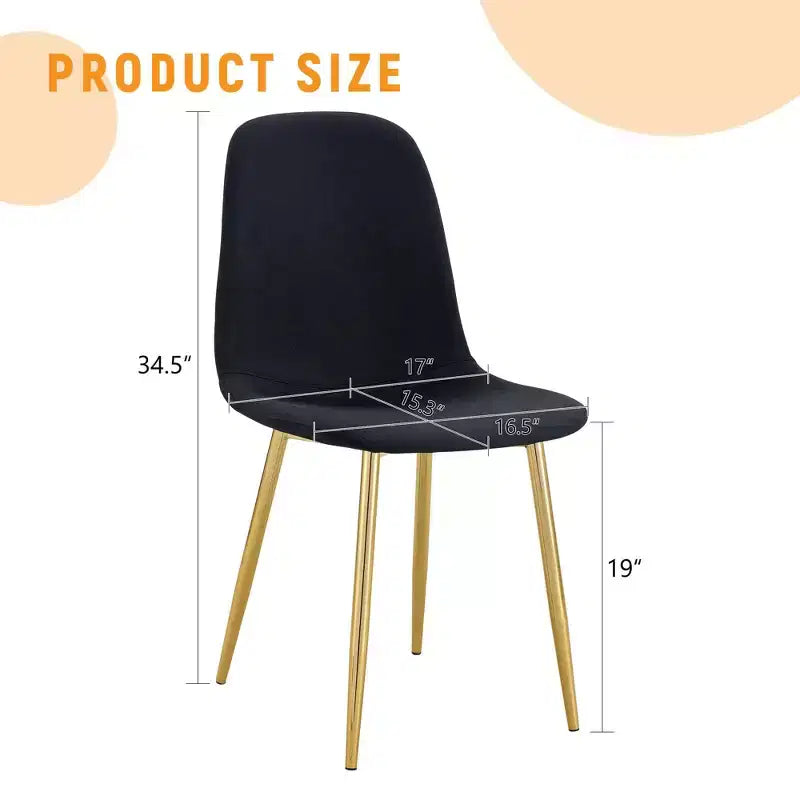 MAYEERTY Lot de 4 chaises de salle à manger de luxe simples, en lin et coton noir, avec pieds en métal doré, s'adaptant à des décors variés