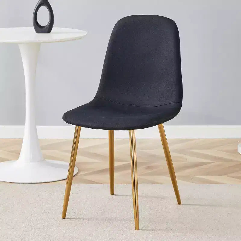 MAYEERTY Lot de 4 chaises de salle à manger de luxe simples, en lin et coton noir, avec pieds en métal doré, s'adaptant à des décors variés