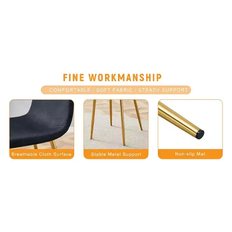 MAYEERTY Lot de 4 chaises de salle à manger de luxe simples, en lin et coton noir, avec pieds en métal doré, s'adaptant à des décors variés