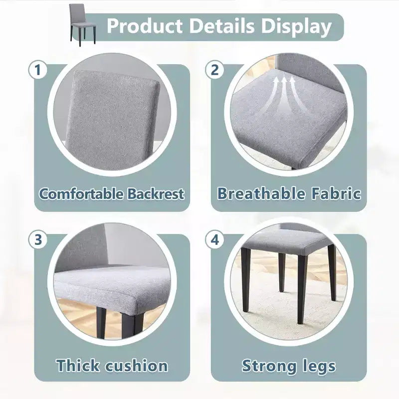 MAYEERTY Lot de 2 chaises de salle à manger en lin et coton gris clair, assise polyvalente et confortable
