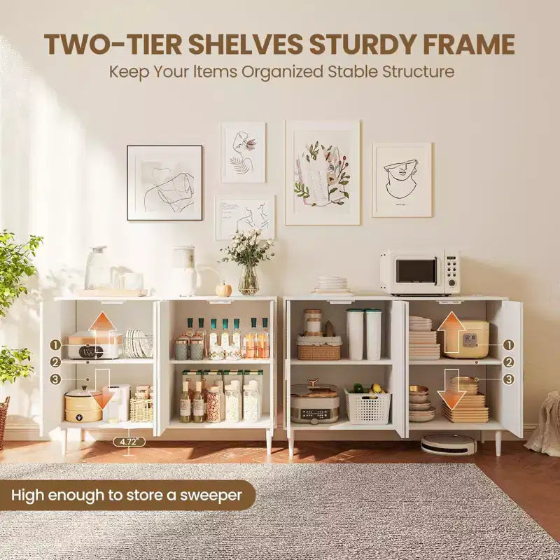 Buffet de cuisine GustoWave, Armoire de rangement d'appoint à 4 portes en rotin, Console de bar à café, Couloir, Salon