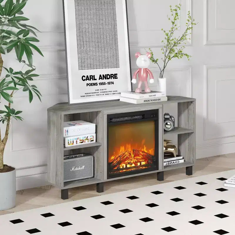 Meuble TV d'angle HOMLUX pour téléviseurs jusqu'à 55 pouces, 4 étagères ouvertes, Noir/Gris/Blanc