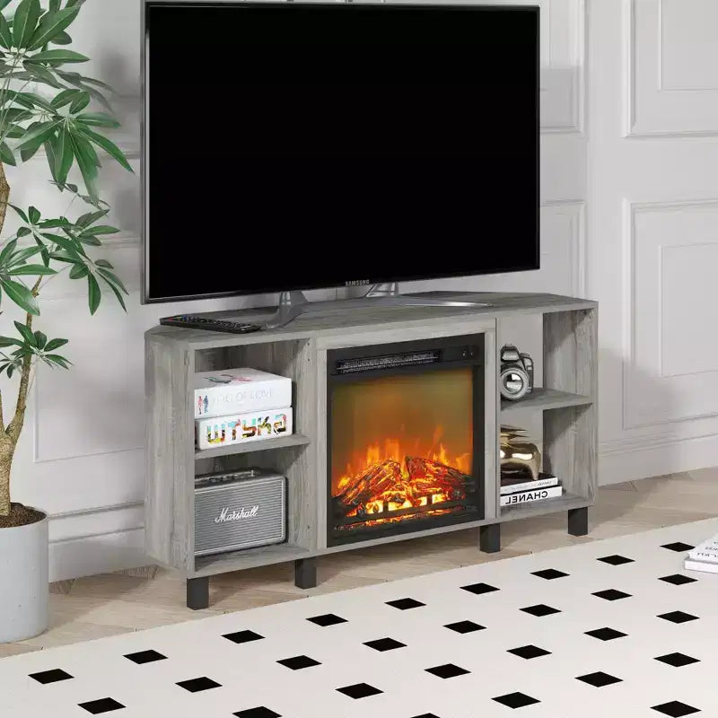 Meuble TV d'angle HOMLUX pour téléviseurs jusqu'à 55 pouces, 4 étagères ouvertes, Noir/Gris/Blanc