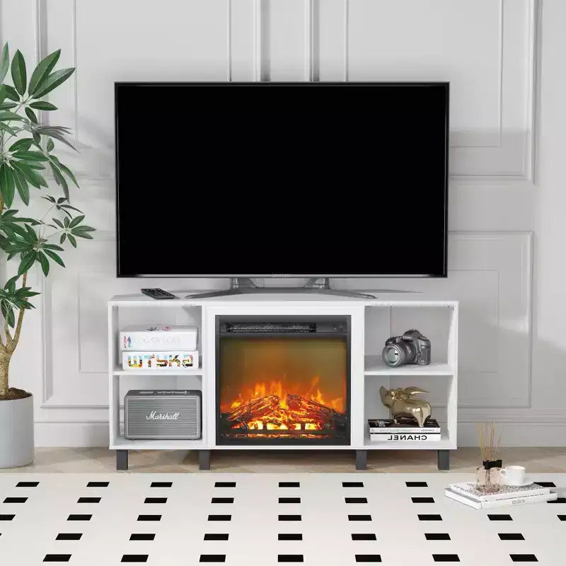 Meuble TV d'angle HOMLUX pour téléviseurs jusqu'à 55 pouces, 4 étagères ouvertes, Noir/Gris/Blanc
