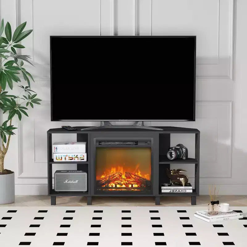 Meuble TV d'angle HOMLUX pour téléviseurs jusqu'à 55 pouces, 4 étagères ouvertes, Noir/Gris/Blanc