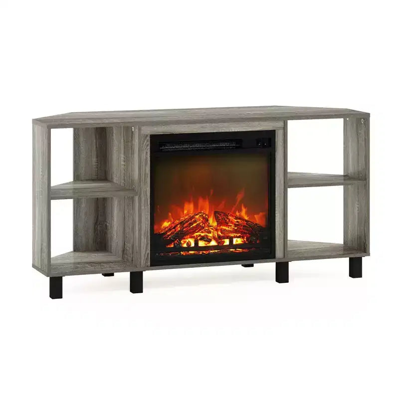 Meuble TV d'angle HOMLUX pour téléviseurs jusqu'à 55 pouces, 4 étagères ouvertes, Noir/Gris/Blanc