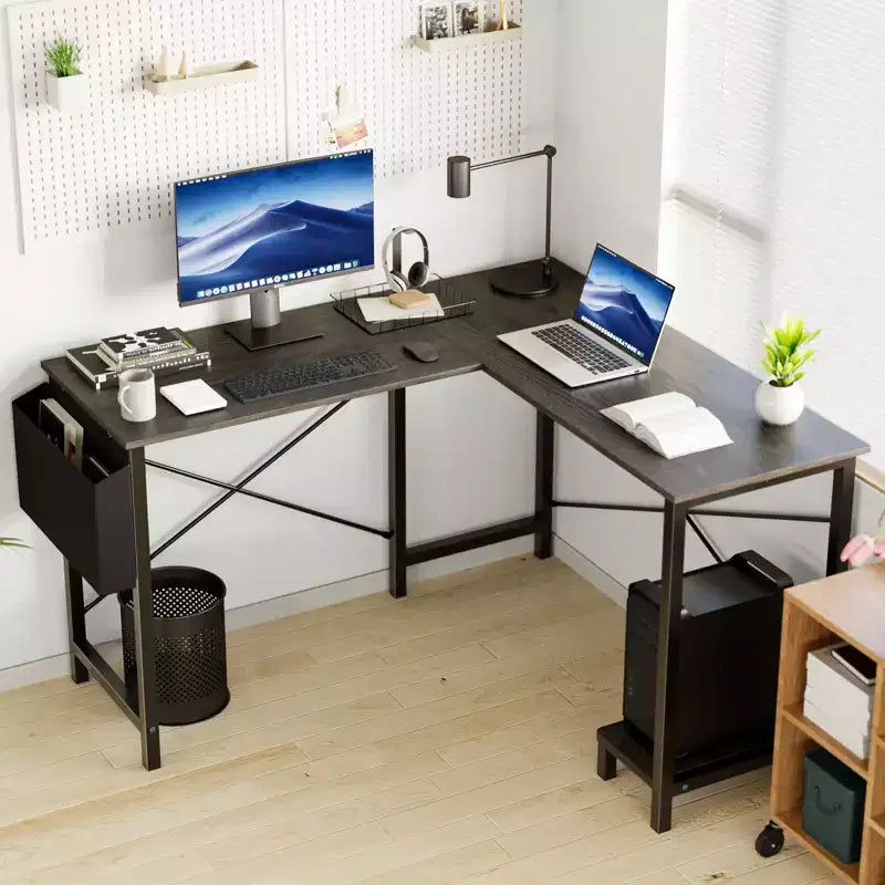 L-Shaped Computer Desk with CPU Storage Shelf and Side Bag 50 Inch Corner Gaming Office Writing Table with Metal Frame-50.00x 43.30 x 29.50(grey)