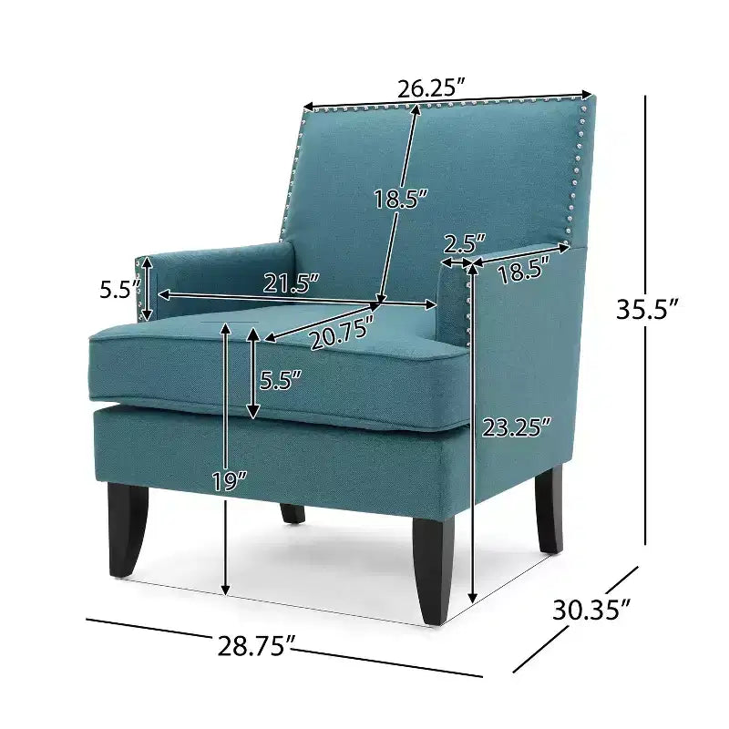 Fauteuil club contemporain GDFStudio Richardson en tissu rembourré avec clous décoratifs