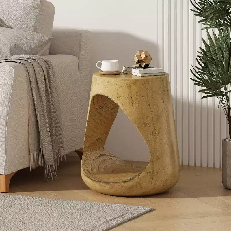 MAYEERTY Hollow Console Table Wood Like Texture Natural Color for Living Room