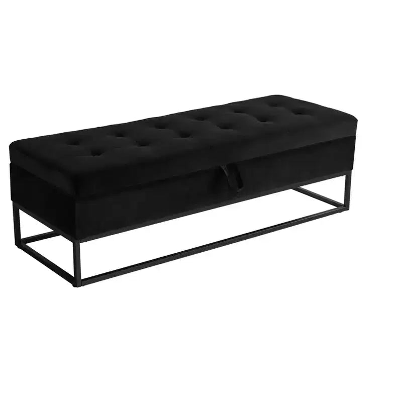 TUYOHW Banc en Velours avec Base en Métal et Rangement, Banc de Lit pour Salon, Noir