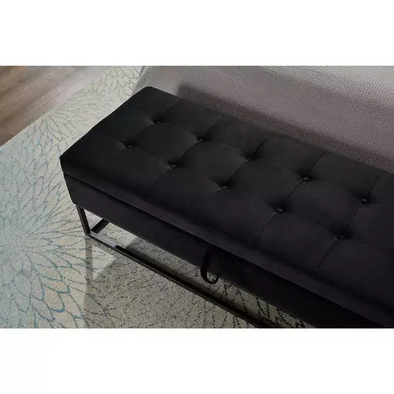 TUYOHW Banc en Velours avec Base en Métal et Rangement, Banc de Lit pour Salon, Noir