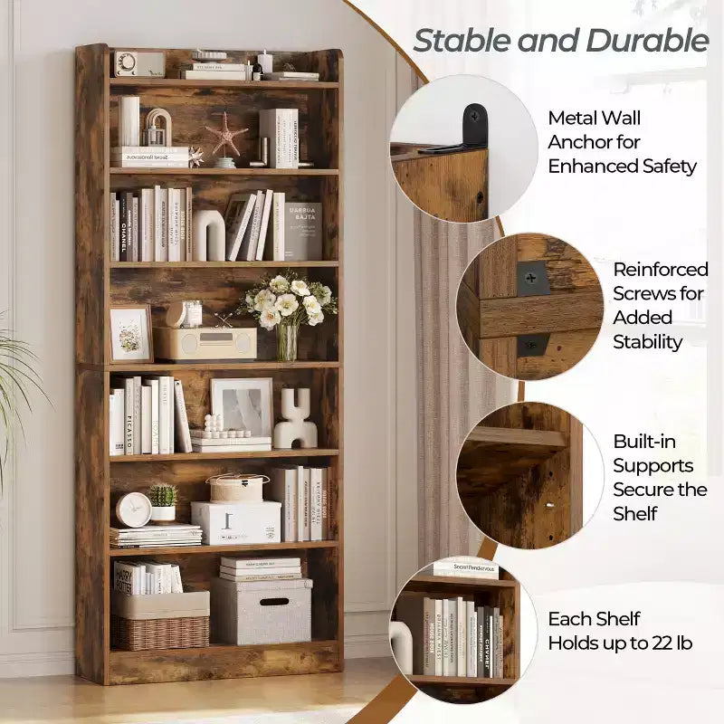 Étagère à livres moderne Yaheetech à 7 niveaux en bois pour bureau, salon