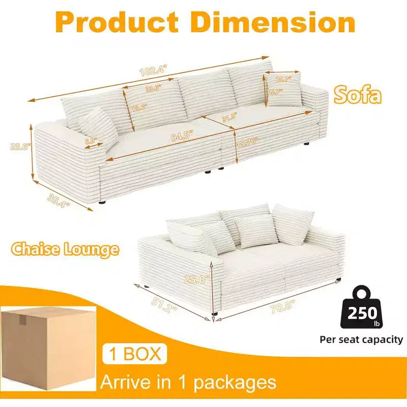 MAYEERTY Canapé moderne confortable rembourré Cloud avec assise profonde et coussins moelleux pour salon, chambre, bureau, beige