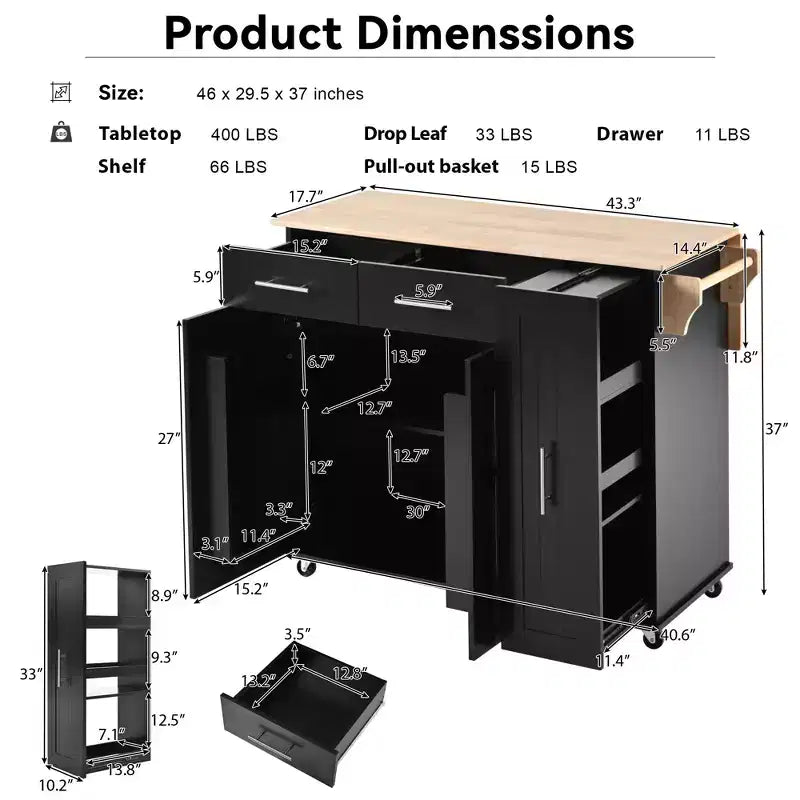 Chariot de Rangement de Cuisine CLIHOME avec Organisateur d'Armoire Coulissant à 3 Niveaux, Îlot de Cuisine Roulant sur Roues avec Porte-Serviettes, 2 Tiroirs