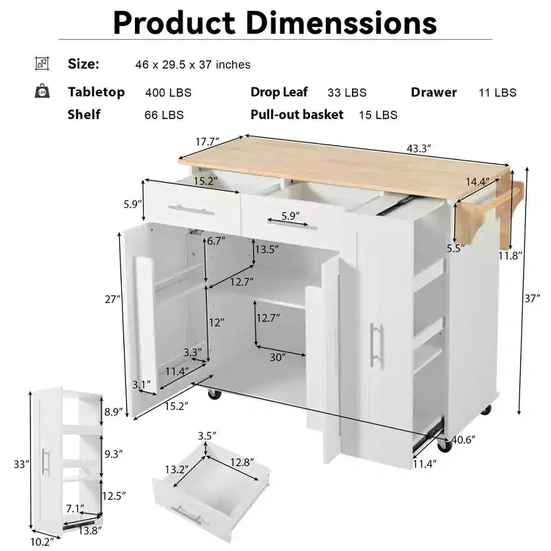Chariot de Rangement de Cuisine CLIHOME avec Organisateur d'Armoire Coulissant à 3 Niveaux, Îlot de Cuisine Roulant sur Roues avec Porte-Serviettes, 2 Tiroirs