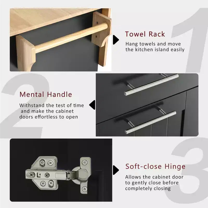 Chariot de Rangement de Cuisine CLIHOME avec Organisateur d'Armoire Coulissant à 3 Niveaux, Îlot de Cuisine Roulant sur Roues avec Porte-Serviettes, 2 Tiroirs