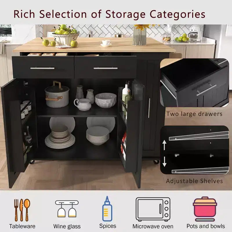 Chariot de Rangement de Cuisine CLIHOME avec Organisateur d'Armoire Coulissant à 3 Niveaux, Îlot de Cuisine Roulant sur Roues avec Porte-Serviettes, 2 Tiroirs