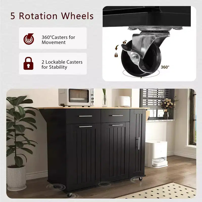 Chariot de Rangement de Cuisine CLIHOME avec Organisateur d'Armoire Coulissant à 3 Niveaux, Îlot de Cuisine Roulant sur Roues avec Porte-Serviettes, 2 Tiroirs