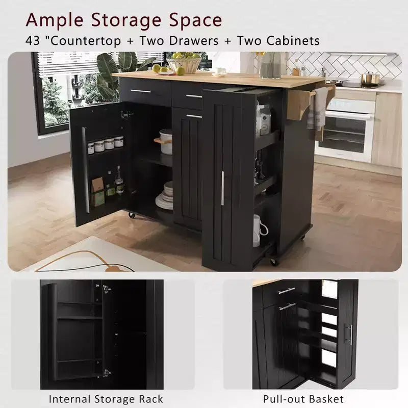 Chariot de Rangement de Cuisine CLIHOME avec Organisateur d'Armoire Coulissant à 3 Niveaux, Îlot de Cuisine Roulant sur Roues avec Porte-Serviettes, 2 Tiroirs