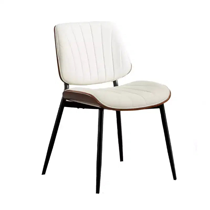 Lot de 2 chaises de salle à manger en bois, chaises d'appoint modernes rembourrées en cuir PU avec lanières en forme de coquille, dossier en bois courbé de noyer et pieds en métal, pour salle à manger