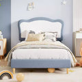 Twin/Full Size Bed Frame for Kids with Two-Tone Scalloped headboard Velvet