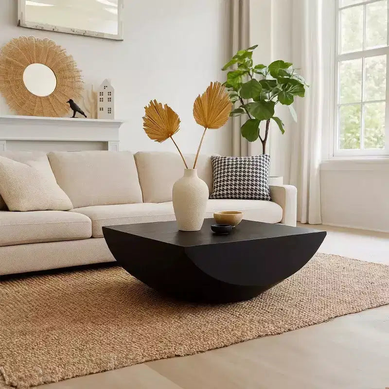 Royal Hampton Coffee Table | 36 Square Top | Handcrafted Rounded Drum Base | Mango Wood