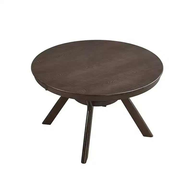 Table à manger ronde moderne Okak avec piédestal en tréteaux, table en bois pour salle à manger, restaurant
