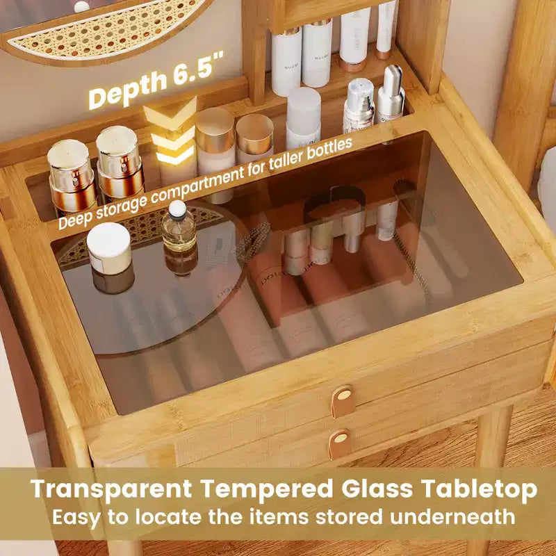 Costway Table de Maquillage Compacte 23,5" avec 2 Tiroirs, Étagères de Rangement Ouvertes et Tabouret
