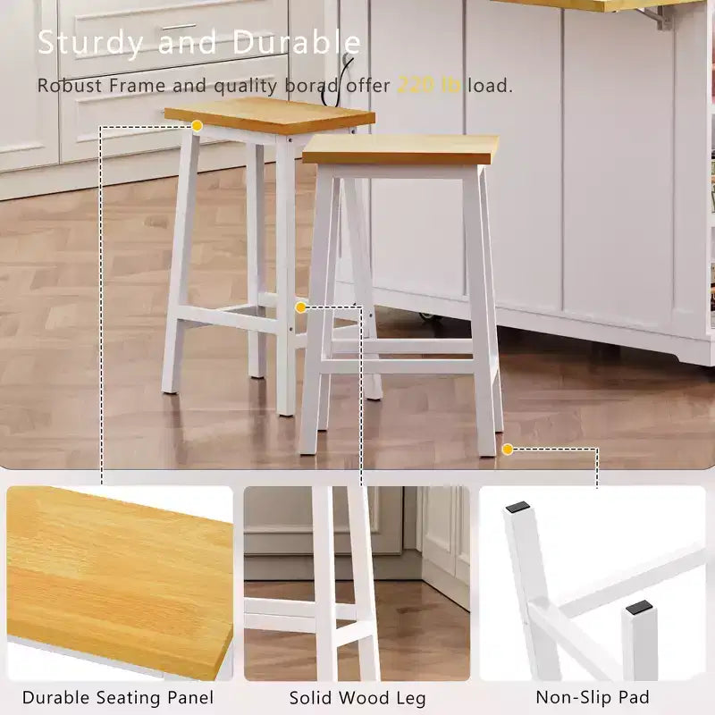Grand îlot de cuisine roulant CLIHOME avec 2 tabourets de bar, prise de courant, porte de rangement interne, 5 étagères latérales ouvertes
